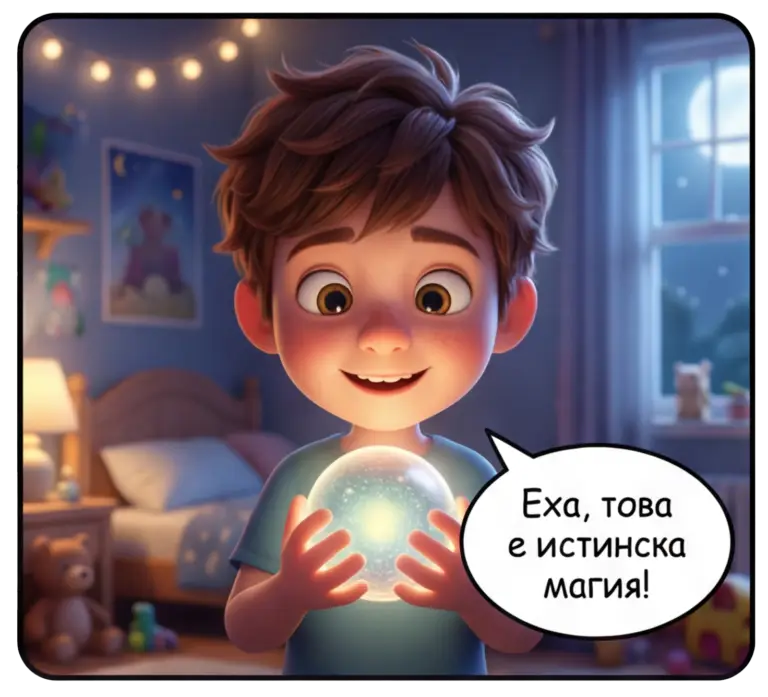 Персонализирана детска книга с кинематографични 3D илюстрации (Cinematic 3D animated illustration) – момче с магия
