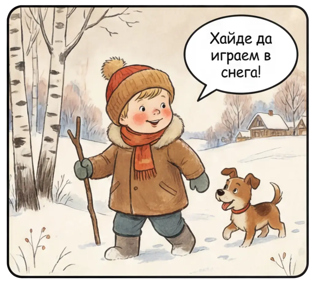 Персонализирана илюстрация в Съветски ретро стил като пощенска картичка (Soviet Retro Vintage Postcard style) - зимна приказка с момче