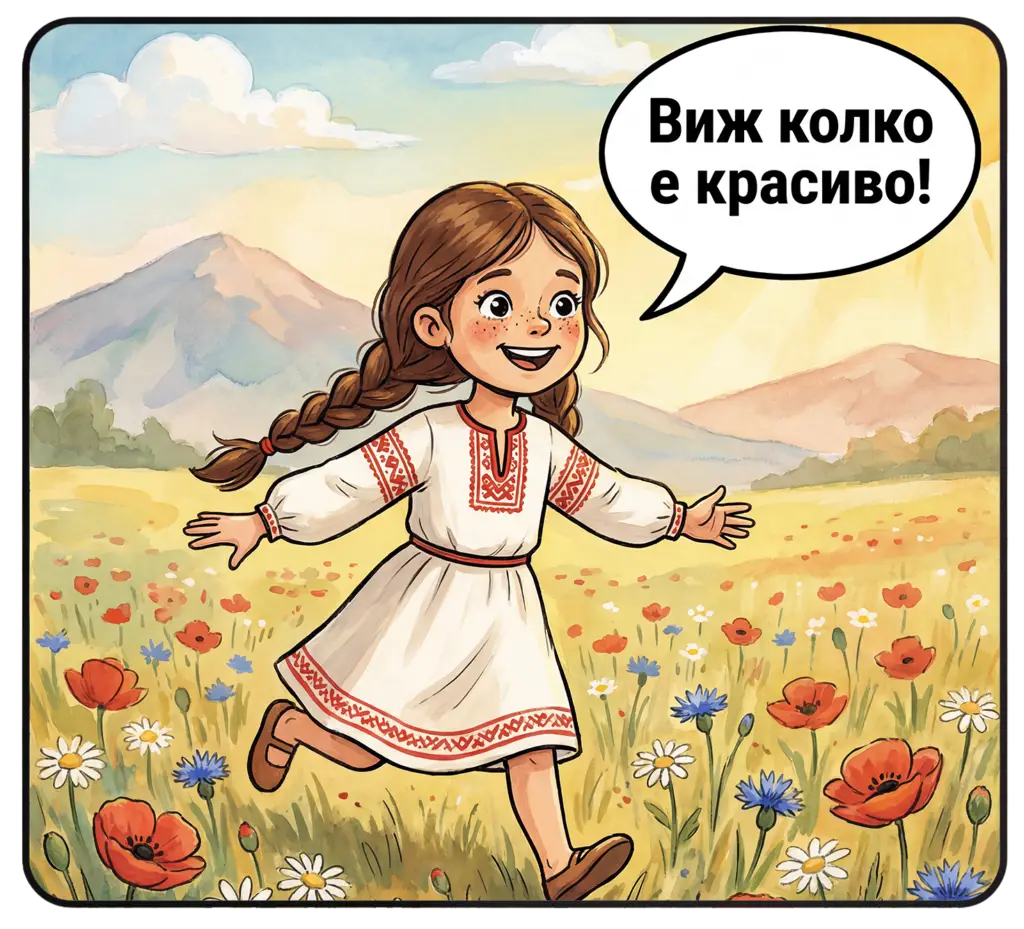 Илюстрация за книга с Български фолклорни мотиви (Bulgarian Folklore Traditional style) - момиче с народна носия